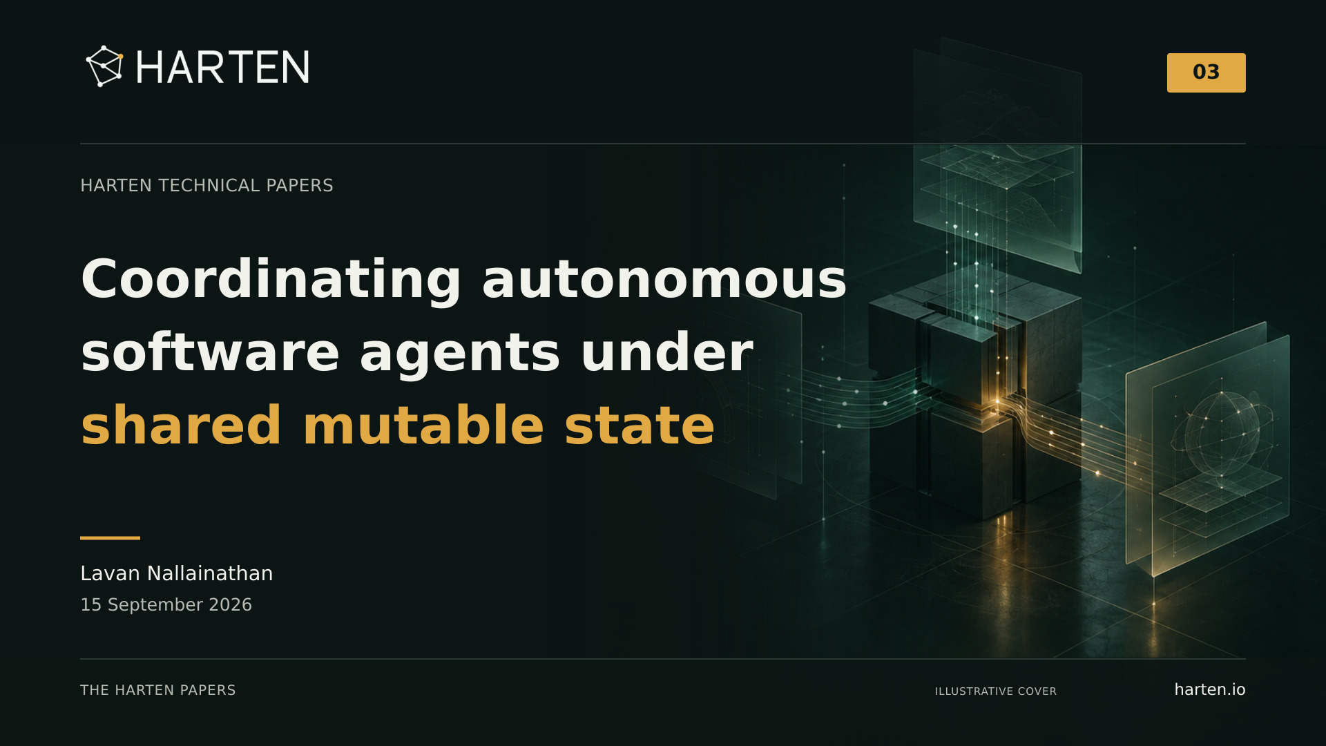 Illustrative Harten paper cover: Coordinating autonomous software agents under shared mutable state